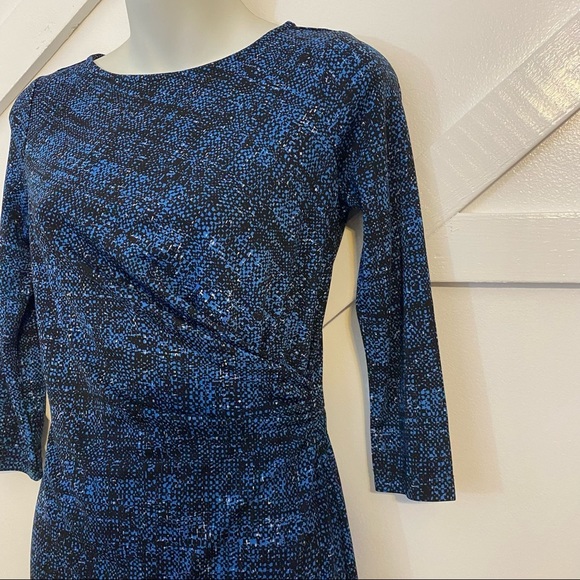 Talbots Speckled Side Scrunch Ruchwd 3/4 Sleeve Knee Length Dress Blue Sz P/S - Picture 2 of 8